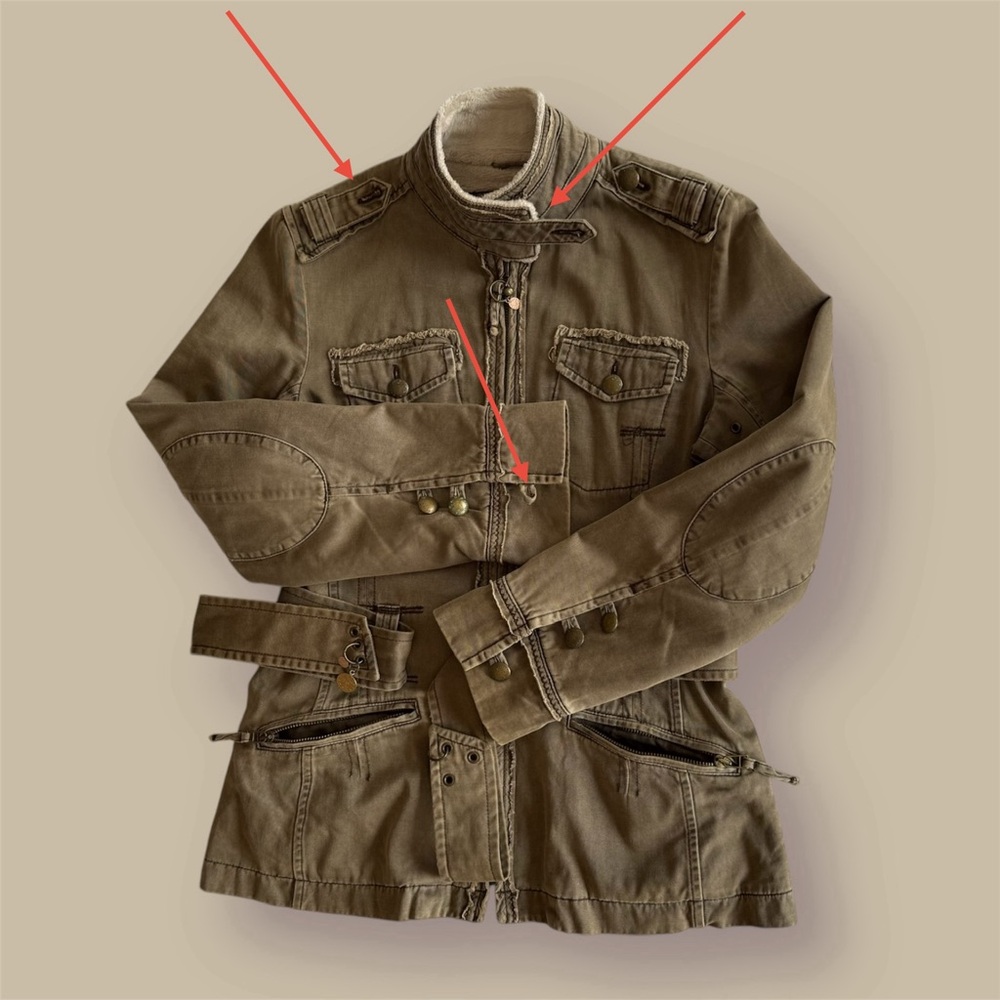 🛍️SALE🛍️ NEXT Women's Cargo Army Distressed Faded Look Fur Lined Jacket - Picture 12 of 12